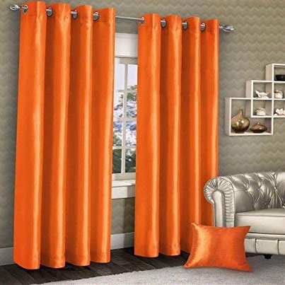 MODERN FAB Pack of 2 Royal Silky Window Curtains with Stainless Steel Eyelets - 5 feet, Colour Orange