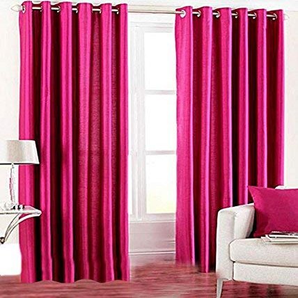MODERN FAB Pack of 2 Royal Silky Window Curtains with Stainless Steel Eyelets - 5 feet, Colour Rani Pink