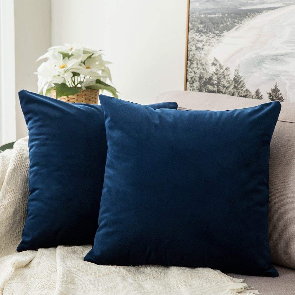 Khooti Velvet Cushion Cover, 12x12 | Blue | Pack of 2 | Solid Plain Soft & Smooth, Decorative Cushion Covers for Living Room, Bedroom, Couches, Chairs, Sofas, Beds & Home Decor