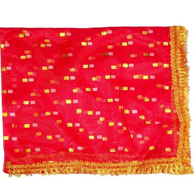 UK Hub MATA chunri//Chunni/Devi Maa Chunri/Durga Devi Chunni with Golden Embroidery and Lace to Used for Various Hindu Puja MATA chunri (Kadhai Work,