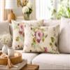 R home Beige Rose Lumbar Cushion Covers Set of 4 (1220 Inch)  Decorative Rectangular Throw Pillow Cases for Sofas, Chairs, Beds & Living Rooms | Stylish, Soft & Durable view 1
