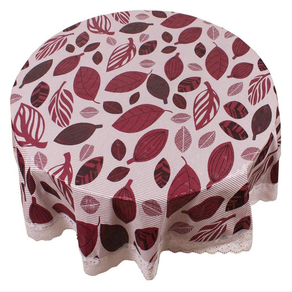 Stylista 6 Seater Round Table Cover Leaves Pattern Print 72 inches Diameter