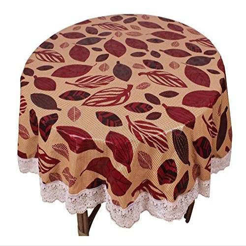 Stylista 6 Seater Round Table Cover Leaves Pattern Print 72 inches Diameter