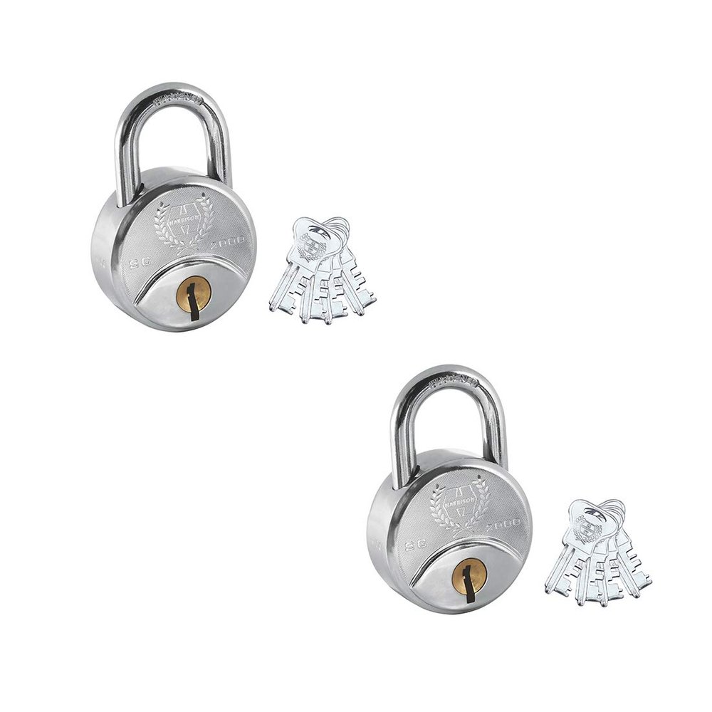 Harrison SC-2000-0558_PK 2 Iron 10 Levers Padlock with 4 Keys (Pack of 2), Silver