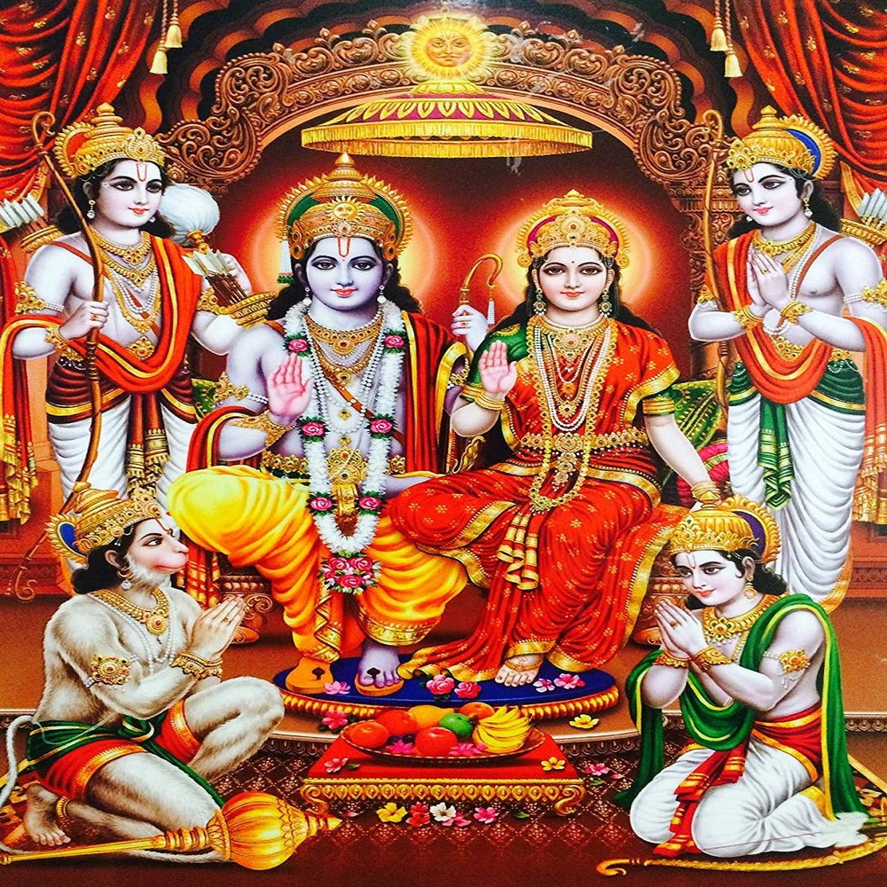 GADGETS WRAP Religious Shri Ram Sita with Hanuman Vinyl Wall Sticker (Multicolour), Pack of 1