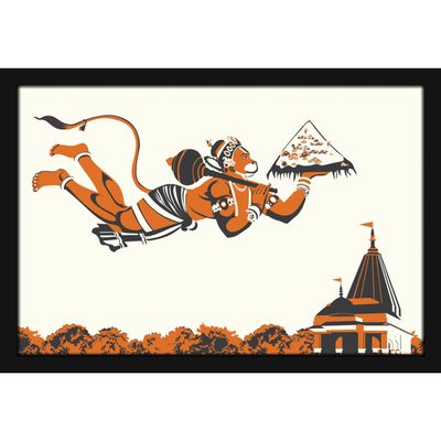 Mad Masters Flying Lord Hanuman carrying Sanjeevani Booti for Laxman Painting Photo Frame for Living Room, Home and Wall Decoration (MM 1185, 30.5L x 20.3W cm, Paper, Without Plexi Glass)