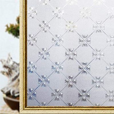 CVANU Privacy Window Film Cross Flower Frosting Film Window Sticker Frosted Vinyl Sheets for Front Door/Bathroom/Sidelight/Small Windows, 12''x84''