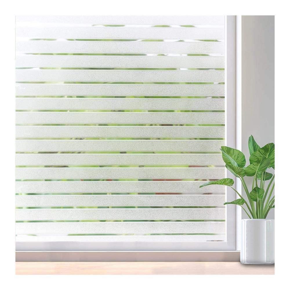 CVANU Privacy Window Film Stripe Frosting Film Window Sticker Frosted Vinyl Sheets for Front Door/Bathroom/Sidelight/Small Windows, 24''x48''