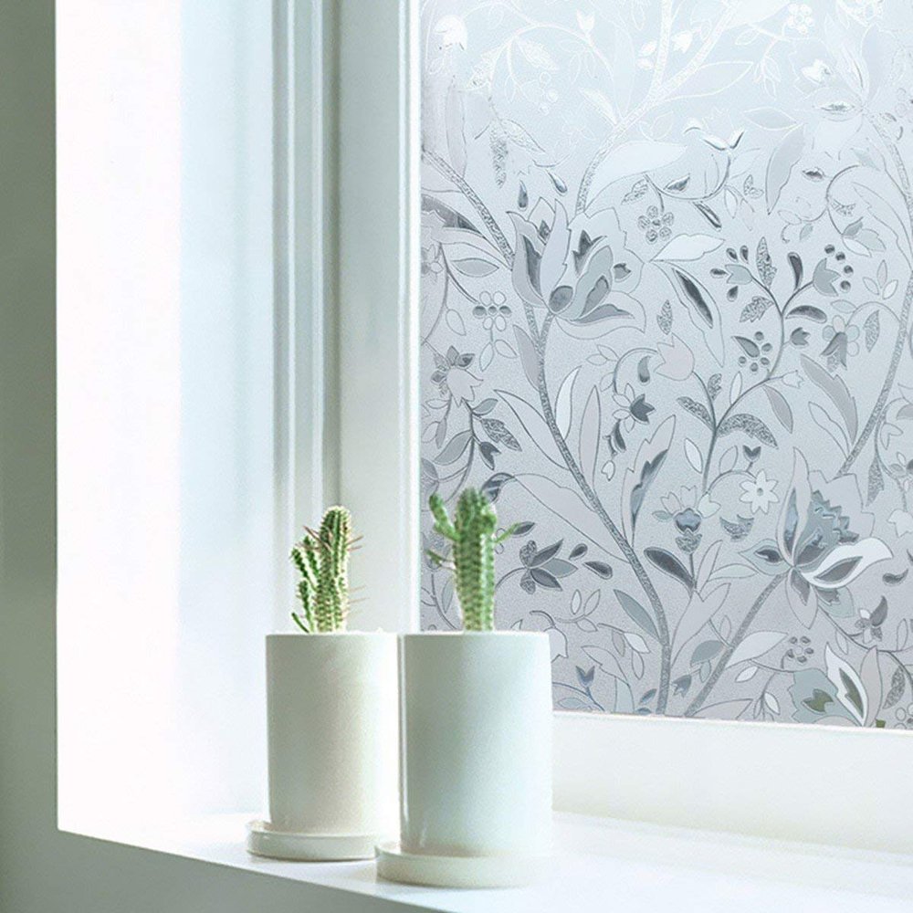 CVANU Privacy Window Film Bamboo Frosting Film Window Sticker Frosted Vinyl Sheets for Front Door/Bathroom/Sidelight/Small Windows, 12''x84''