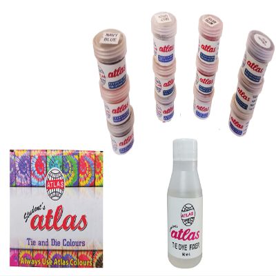 Atlas Colours Tie and Dye 12 Colour, 1 Fixer, 2 Threads Kit (Standard, Multicolour) -Set of 15 Pieces
