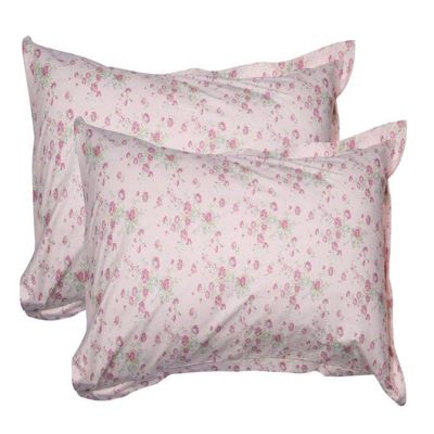 Contrast Living Printed Floral Print Design Provance French Style Cotton Printed Pillow Cover with Set of 2 Pcs (Size- 45x70 cm /2.5 cm Flange) Marion Pink Pink Pillow Cover seetof 2 pcs