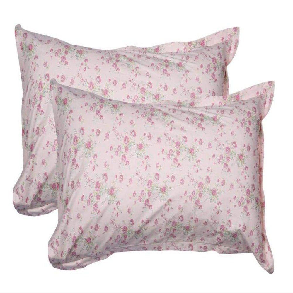 Contrast Living Printed Floral Print Design Provance French Style Cotton Printed Pillow Cover with Set of 2 Pcs (Size- 45x70 cm /2.5 cm Flange) Marion Pink Pink Pillow Cover seetof 2 pcs