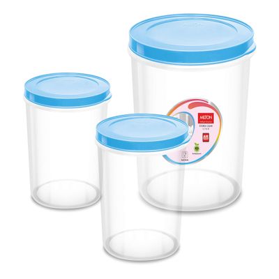 MILTON Storex Clear 5, 7 and 10 Plastic Containers Set of 3 with 3 Lids, (Transparent)