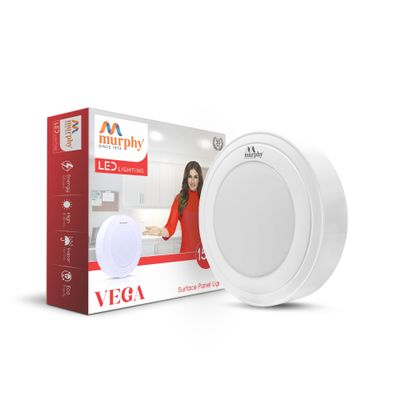 Murphy 10Watts Vega Round Surface LED Panel Light, Cool White, Pack of 1,Plastic - No False Ceiling Required