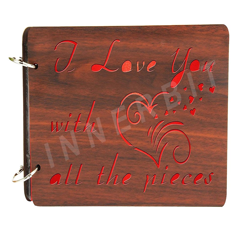 innerbit 'I Love You With All The Pieces' Artistic Wooden Photo Album Scrap Book 30 Pages - Size (22 cm x 15 cm) Gift Item