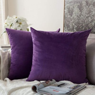 Khooti Velvet Cushion Cover, 12x12 | Purple | Pack of 2 | Solid Plain Soft & Smooth, Decorative Cushion Covers for Living Room, Bedroom, Couches, Chairs, Sofas, Beds & Home Decor