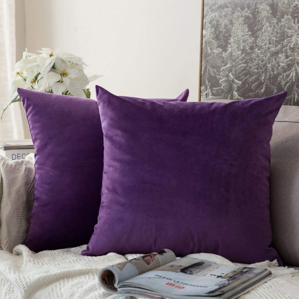 Khooti Velvet Cushion Cover, 12x12 | Purple | Pack of 2 | Solid Plain Soft & Smooth, Decorative Cushion Covers for Living Room, Bedroom, Couches, Chairs, Sofas, Beds & Home Decor