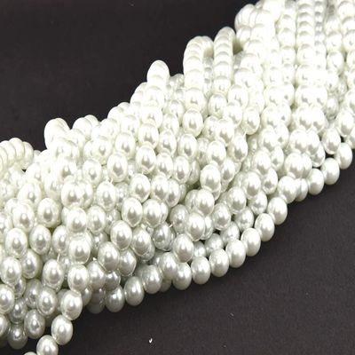 The Design Cart Opaque White Spherical Glass Pearl (6 mm) (1 String) - for Jewellery Making, Beading, Art and Craft