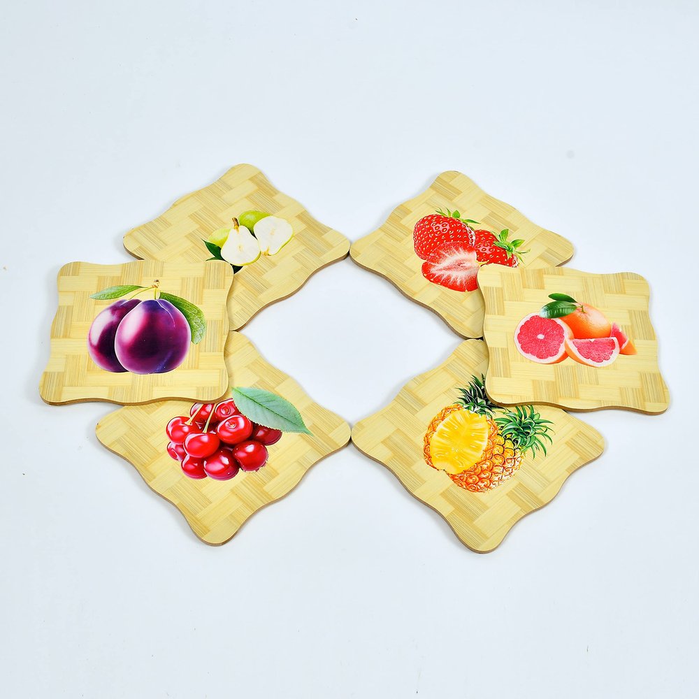 Yellow Weaves 6 Pieces Bamboo Wood Coasters or Heat Insulation Pad/Table Mats Placemats for Big Pans Pots- (15 X 15 Cms)