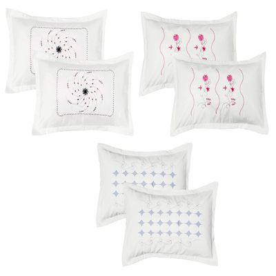 Rj Products Microfiber Embroidery Pillow Covers Set of 6 Piece Luxury Embroidery (Multi_White)