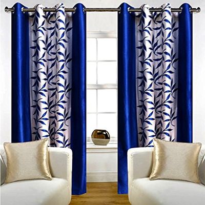 Inira Trendz Polyester Floral Door Curtain, 9 Feet, Blue, Pack of 2, Grommets