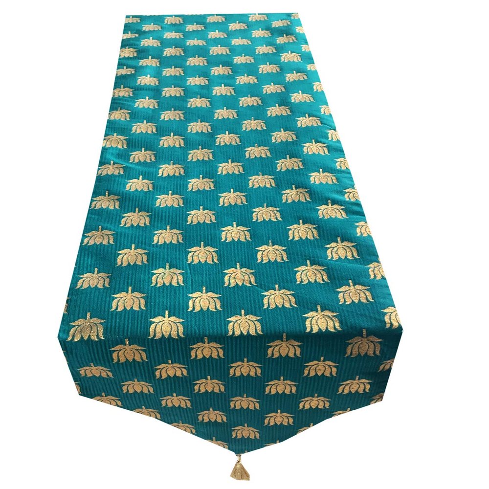 VIREO- Art Silk Jacquard Table Runner 12" X 70" 1 Pc (Sea Green)
