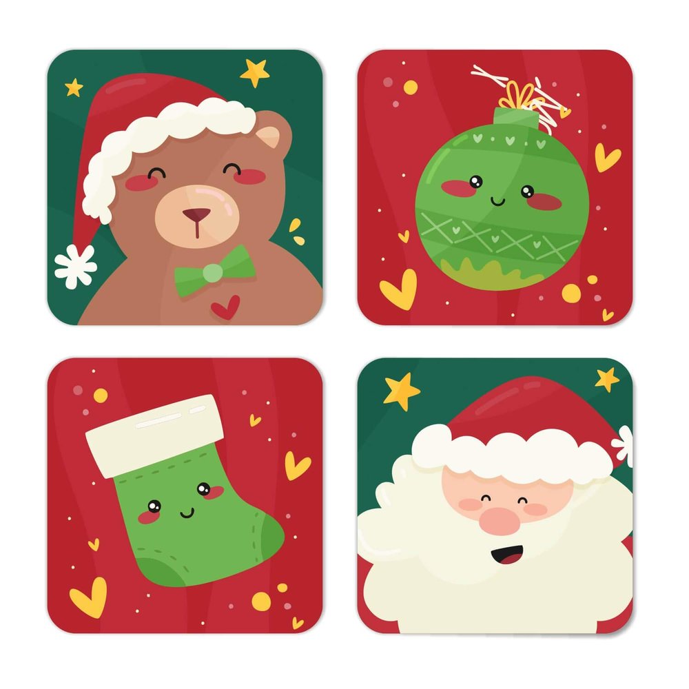 TheYaYaCafe Christmas Gifts Santa Bear Decoration Ball Acrylic Printed Table Coasters for Dining Table - Set of 4