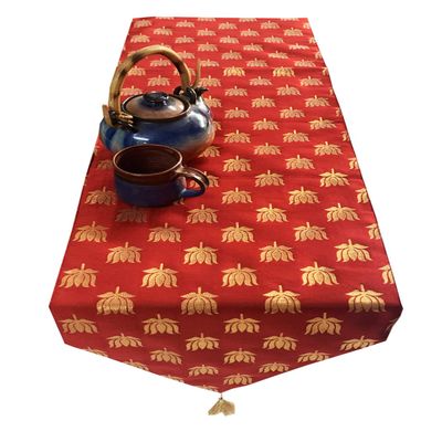 VIREO- Dopian Silk Jacquard Table Runner 12" X 70" 1 Pc (Red)