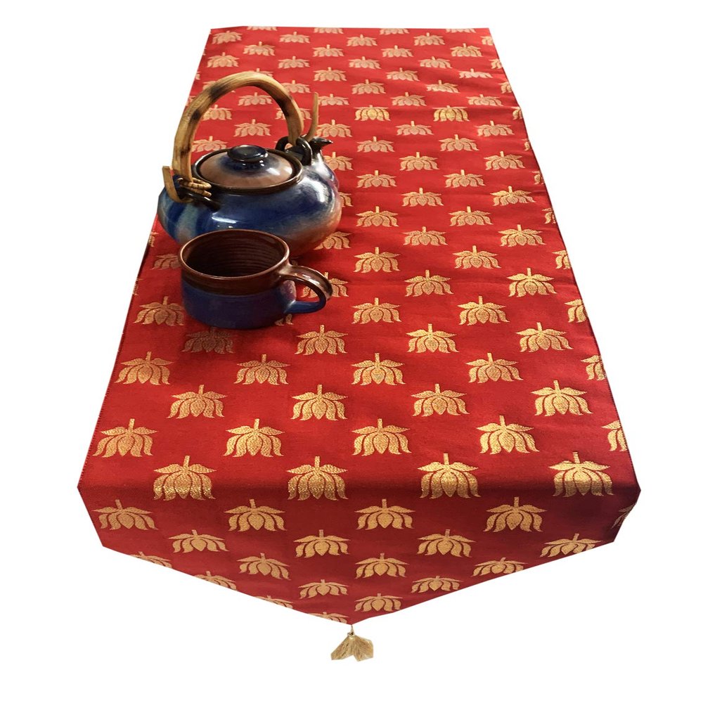 VIREO- Dopian Silk Jacquard Table Runner 12" X 70" 1 Pc (Red)