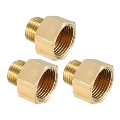 uxcell Brass Pipe Fitting, Adapter, 1/4 PT Male x 3/8 PT Female Coupling 3pcs