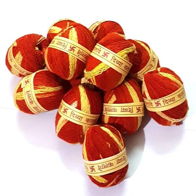 Divya Cotton Wicks || Kalava for Pooja || Devotional Moli || Holy Thread Kalawa Moli for Puja || Rakshasutra Puja Thread || Color Red, Yellow || Pack of 20 Pieces