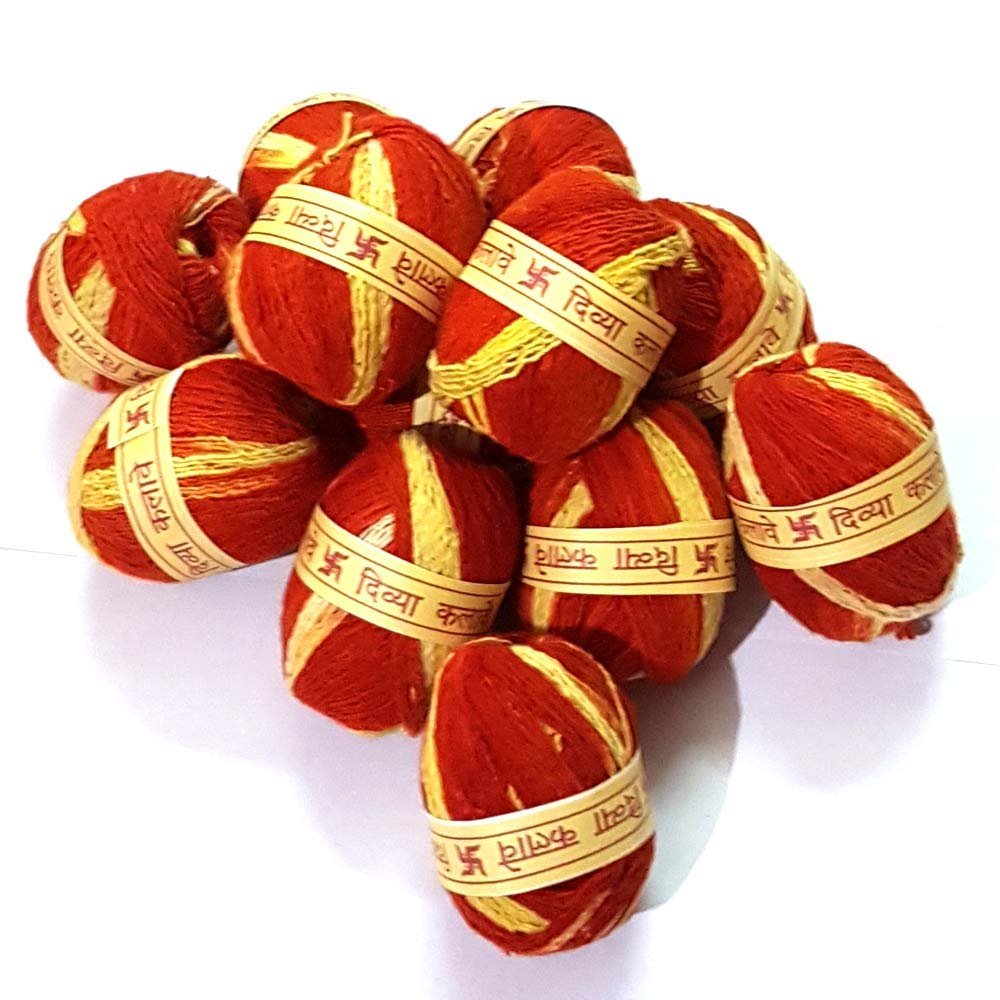 Divya Cotton Wicks || Kalava for Pooja || Devotional Moli || Holy Thread Kalawa Moli for Puja || Rakshasutra Puja Thread || Color Red, Yellow || Pack of 20 Pieces