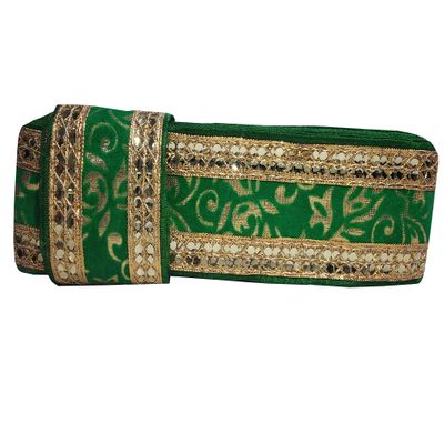 Utkarsh WG0037 Green and Golden Color Saree Border with Lace Gota Patti Design Machine Made Embroidery Lace Border with 2 Inch Width and 9 Mtr Long Lace Reel