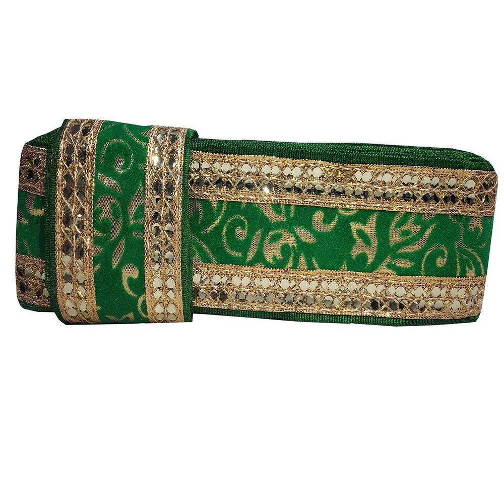 Utkarsh WG0037 Green and Golden Color Saree Border with Lace Gota Patti Design Machine Made Embroidery Lace Border with 2 Inch Width and 9 Mtr Long Lace Reel