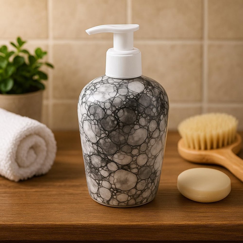 KunhaR Ceramic Liquid Soap Dispenser Refillable Bathroom & Kitchen Lotion Pump | Stylish Countertop Dispenser for Soap, Shampoo, Gel Dispenser, Black Luster
