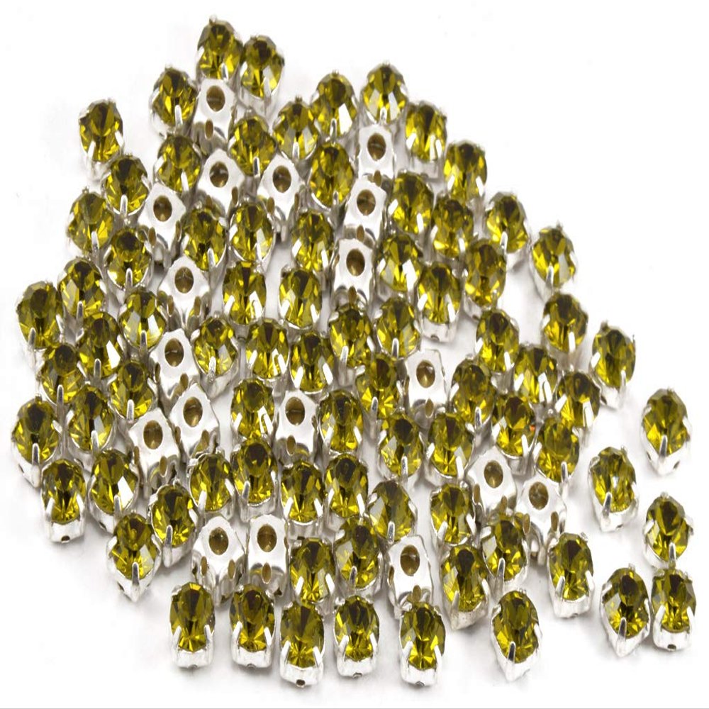 The Design Cart Yellow Round Glass Stones with Hook (38 ss / 8 mm) (1 Gross) - for Jewellery Making, Embroidery, Apparels, Beading, Art and Craft