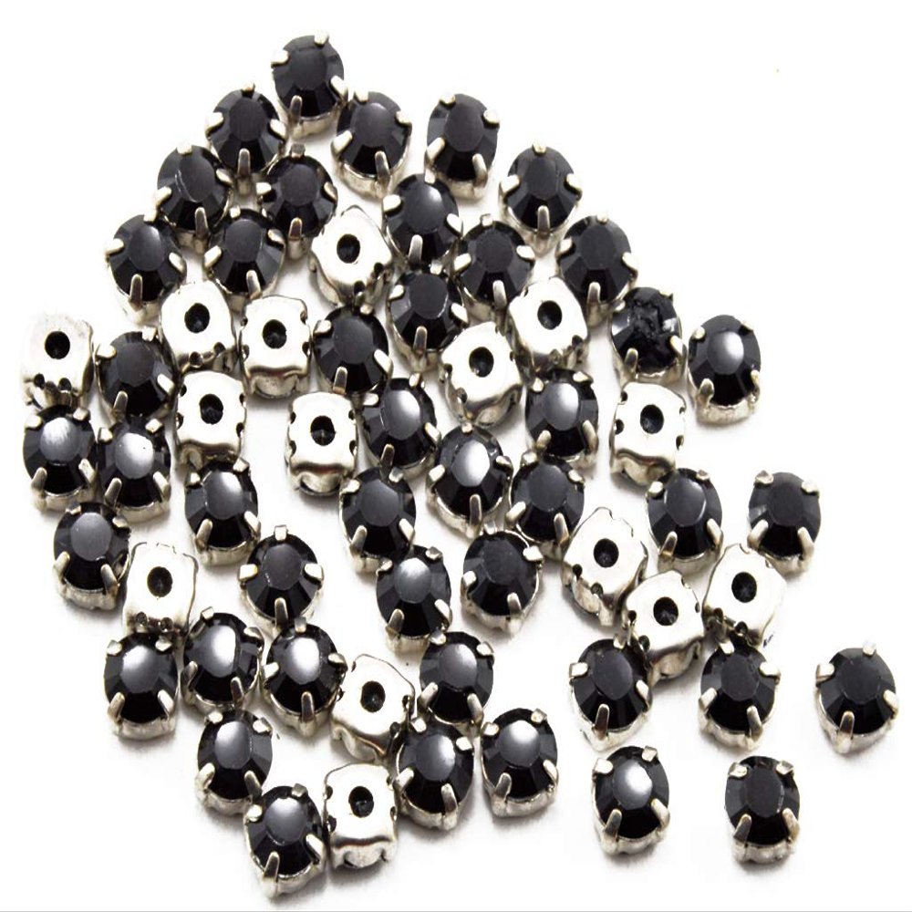 The Design Cart Black Round Glass Stones with Hook (38 ss / 8 mm) (1 Gross) - for Jewellery Making, Embroidery, Apparels, Beading, Art and Craft