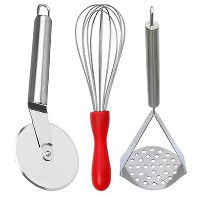 Oc9 Stainless Steel Pizza Cutter/Slicer & Egg Whisk/Egg Beater & Potato Masher/Pav Bhaji Masher for Kitchen
