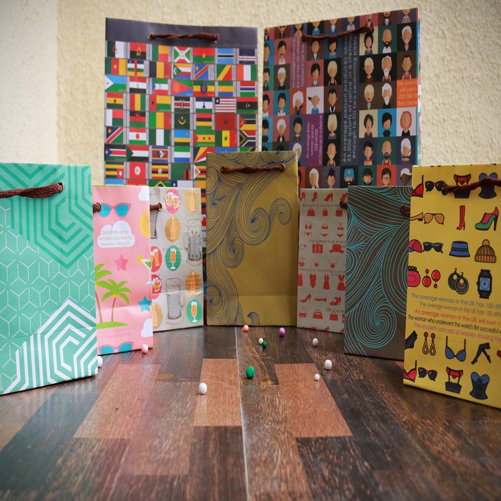 eVincE Set of 9 Bags, Assorted informative All Size Paper Bags with Interesting Designs for Party Favours