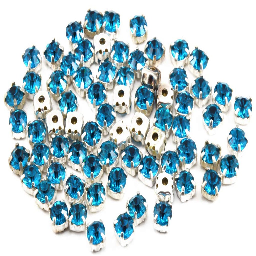 The Design Cart Sky Blue Round Glass Stones with Hook (38 ss / 8 mm) (1 Gross) - for Jewellery Making, Embroidery, Apparels, Beading, Art and Craft