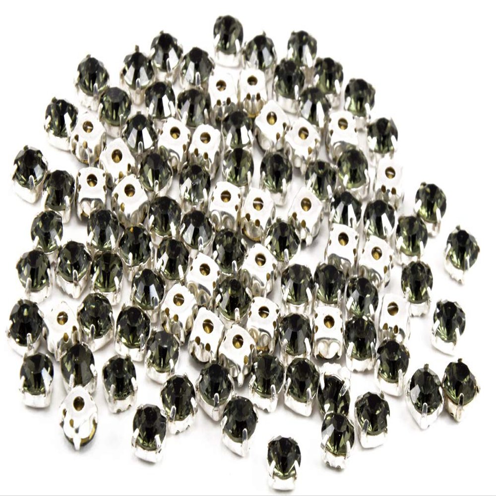 The Design Cart Gray Round Glass Stones with Hook (38 ss / 8 mm) (1 Gross) - for Jewellery Making, Embroidery, Apparels, Beading, Art and Craft