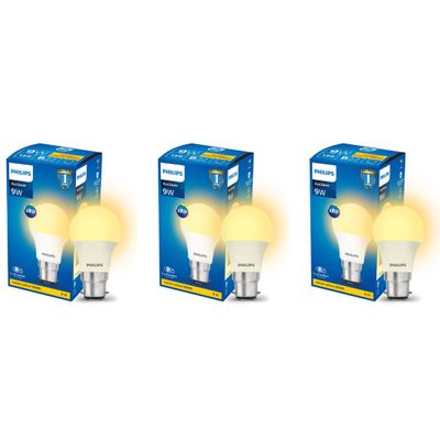 Philips 9W Base B22 Ace Saver Led Bulb (Golden Yellow) - Pack Of 3(B22D)