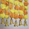 SPHINX Fluffy Marigold Artificial Garland with Golden Bells Approx. 2.5 ft Toran for Diwali,Ganesh Chaturthi, Teej,Home Decor,Door,Backdrop,Wall,Wedding 15 Flowers per String-Yellow & Light Orange, 6 view 2