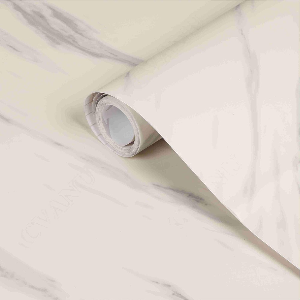 KREEPO White Granite Look Marble Gloss Film Vinyl Self Adhesive Counter Top Peel and Stick Door Wardrobe Desktop PVC Wall Papers Wall Decal (CV)384 12''x200''inch