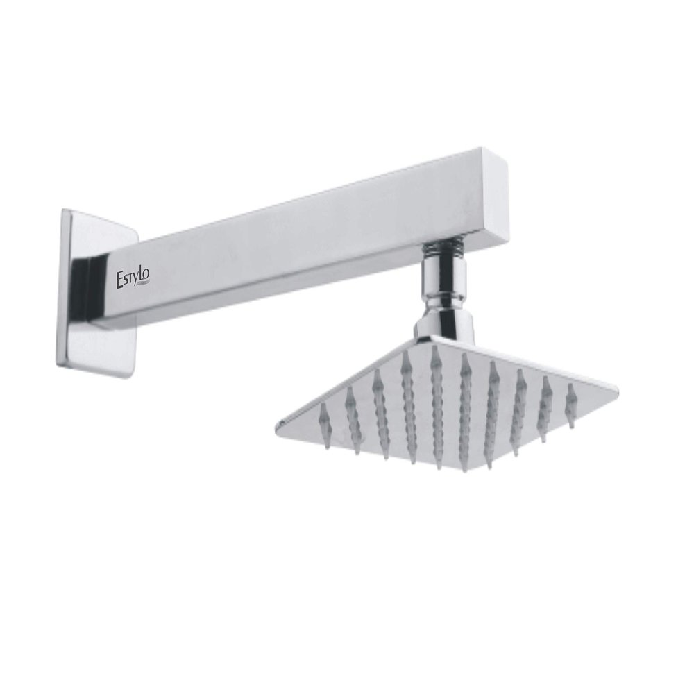 ESTYLO BRAND - Stainless Steel Bend Shower With Wall Flange - Ultra Thin 6"x 6" Inches Bend Shower With Sillicon Nozzle - Chrome Finished Item (SANDWICH COLLECTION) Cat No-3532