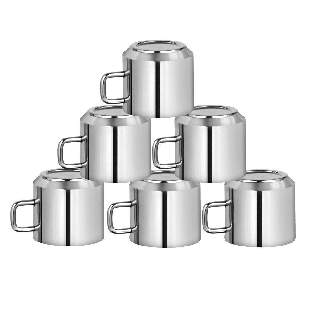 Kitchen Delli Stainless Steel Tea And Coffee Cup - 6 Pieces, Silver, 125 ml