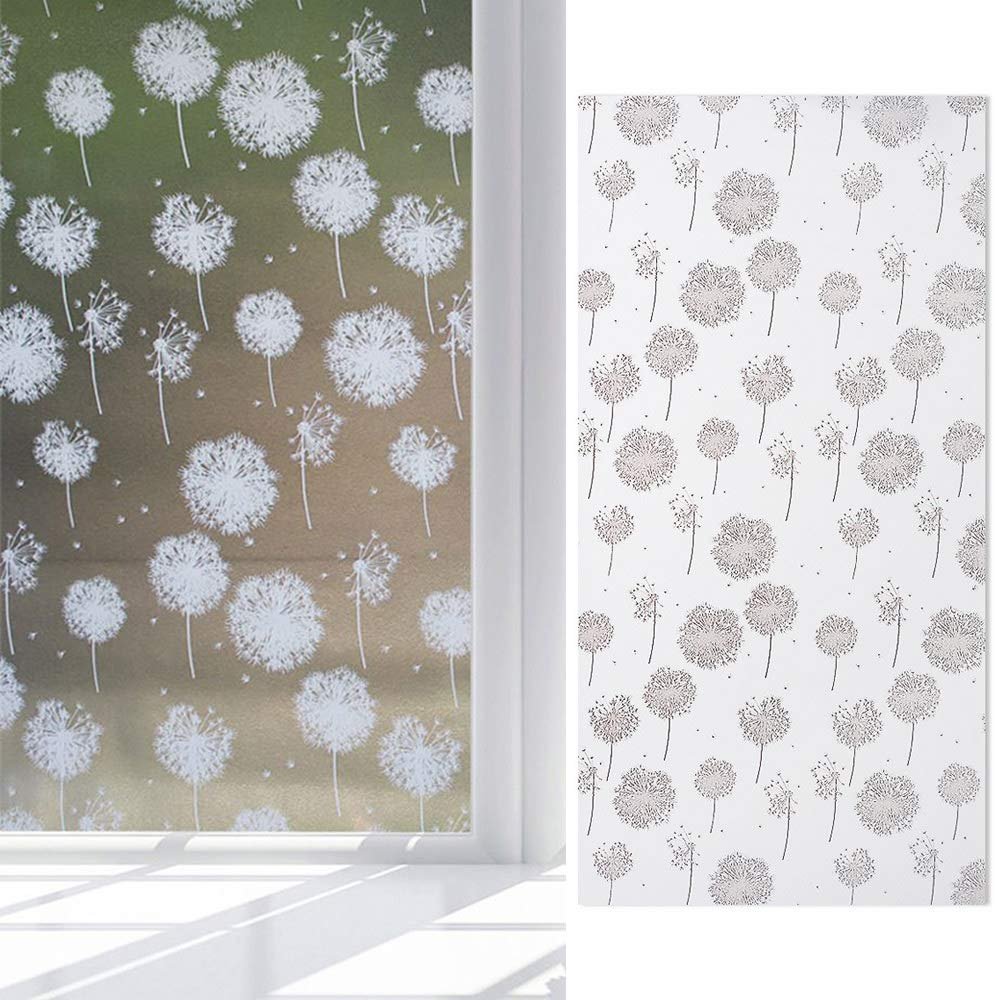 KREEPO Privacy Window Film Flower Frosting Film Window Sticker Frosted Vinyl Sheets for Front Door/Bathroom/Sidelight/Small Windows, 12''x84''