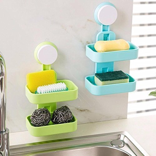 PYU 1PC Double Layer Plastic Plates Soap Strong Suction Cup Bath Holder Vacuum Wall Soap Box Dispenser Tray Drain Kitchen Tools