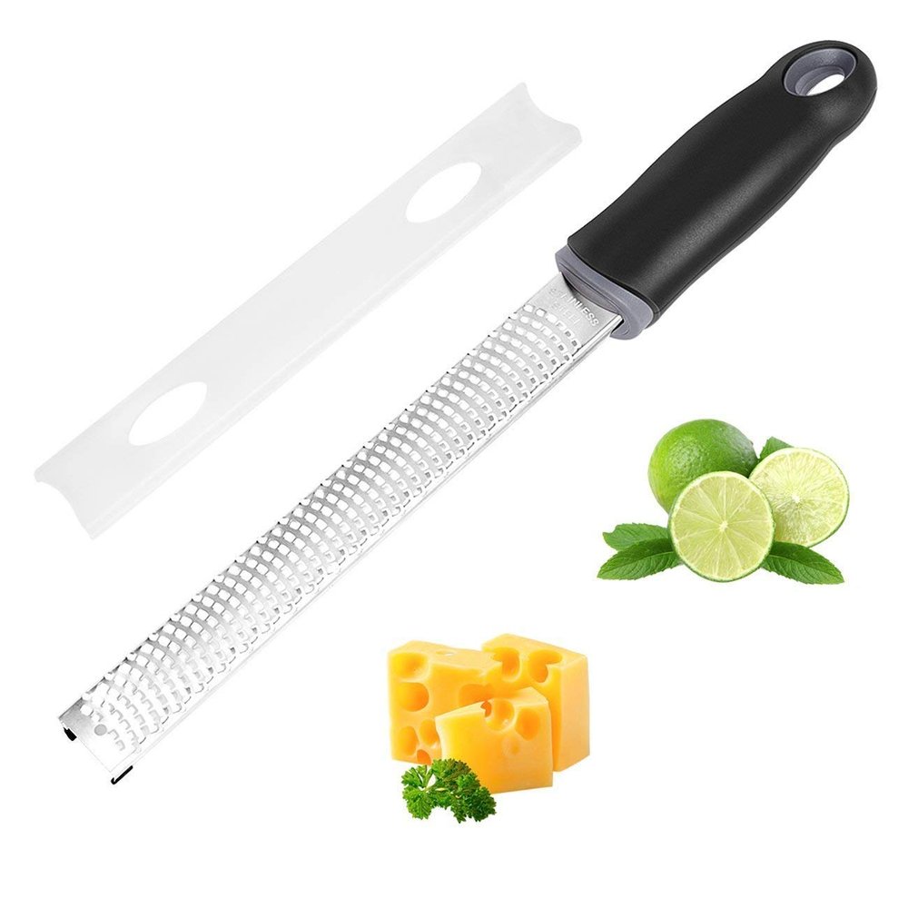 Baskety Lemon Zester & Cheese Grater 13 Inch Stainless Steel Zester with Protective Cover Ginger, Garlic, Fruits & Vegetables (Black)