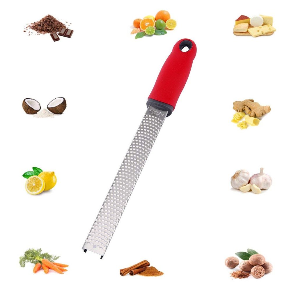 Baskety Lemon Zester & Cheese Grater 13 Inch Stainless Steel Zester with Protective Cover Ginger, Garlic, Fruits & Vegetables (Red)